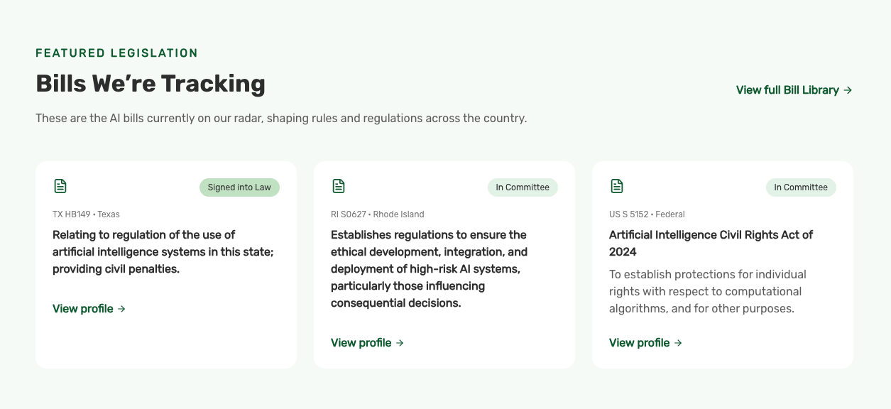 CNTR AISLE portal with three bills of interest noted