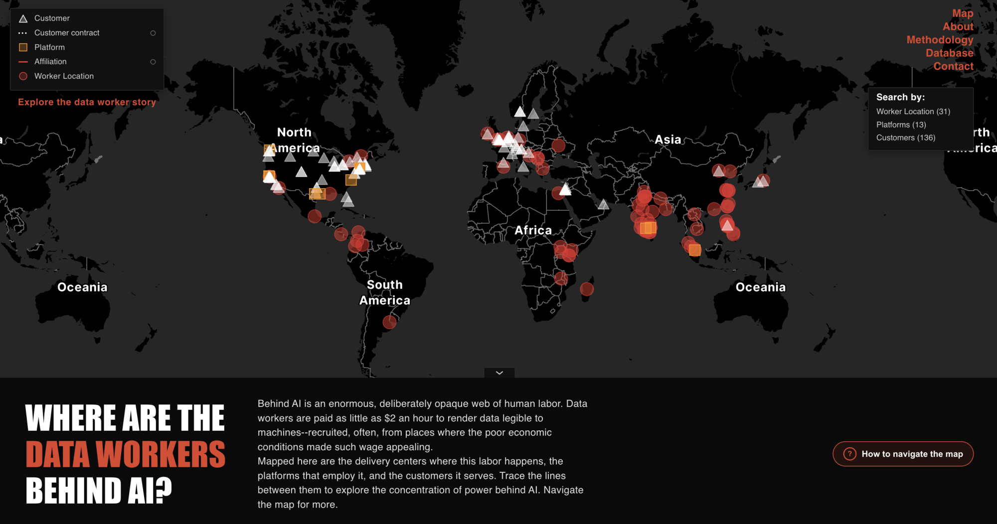 Homepage of the Power Mapping AI's Materiality Series by Cunyan Ma asking “Where are the data workers behind AI?”