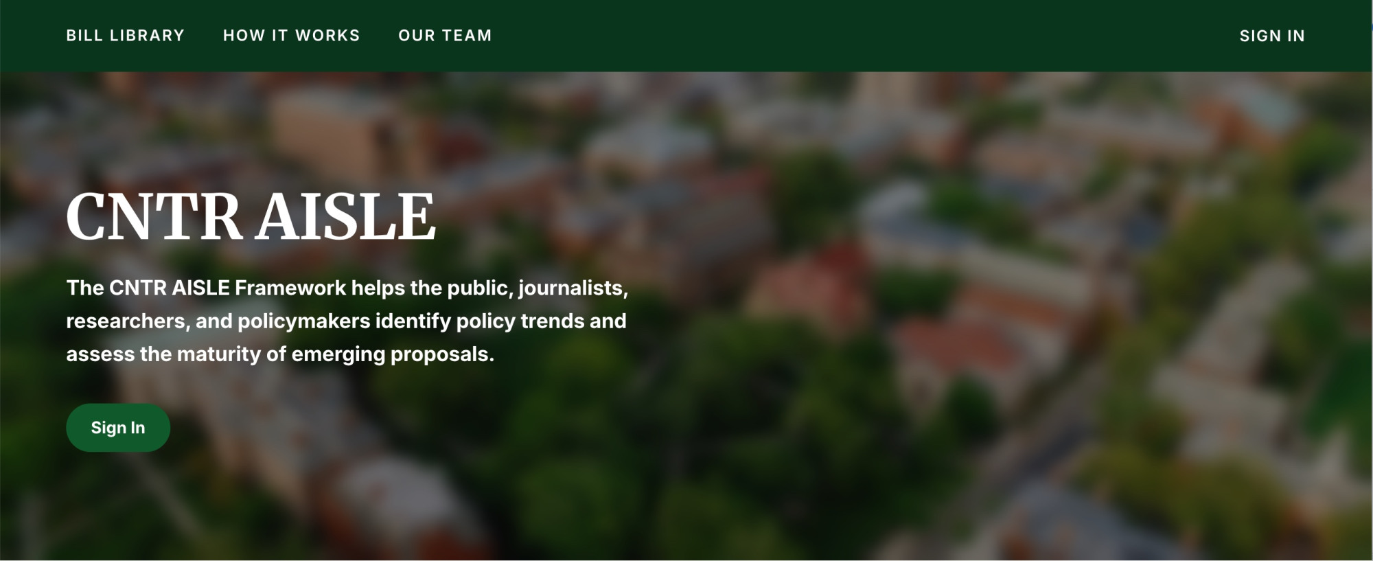 landing page of the CNTR AISLE portal
