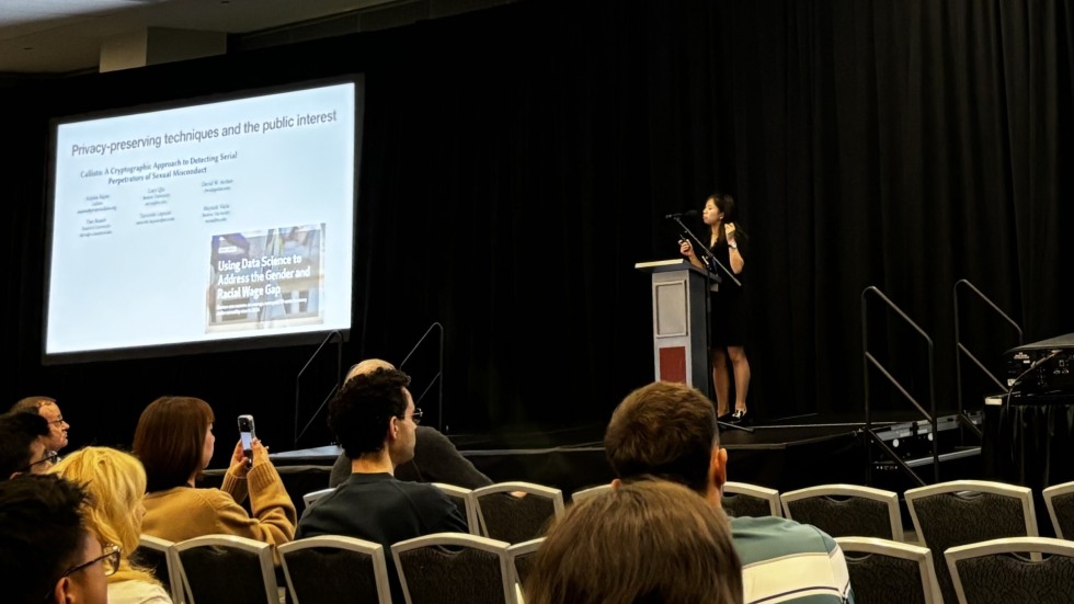 Rui-Jie Yew presenting on her paper, “You Still See Me: How Data Protection Support the Architecture of AI Surveillance,” at the 2024 AAAI/ACM AIES Conference. 